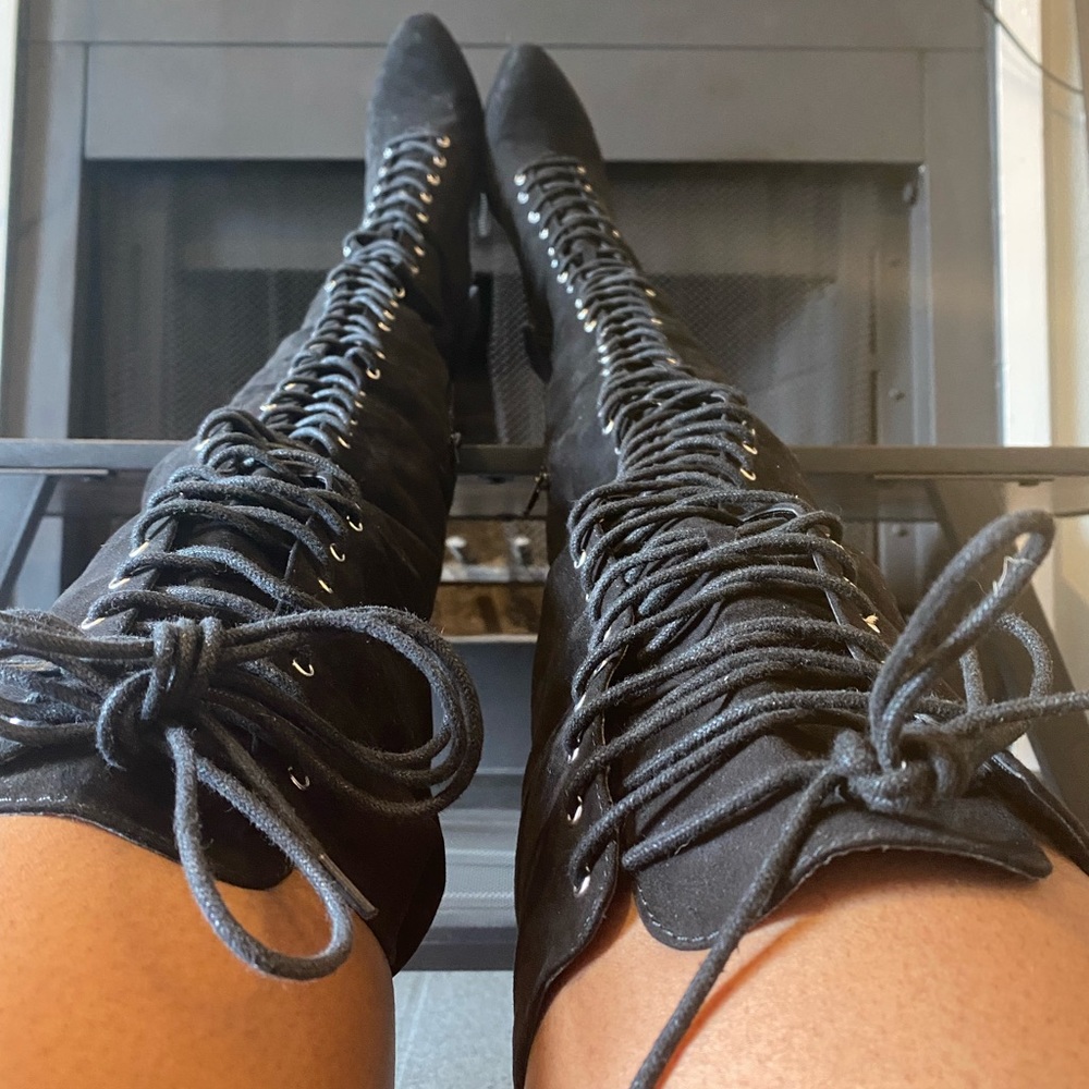 Lace Up Over the Knee Thigh High Chunky Heel Boots